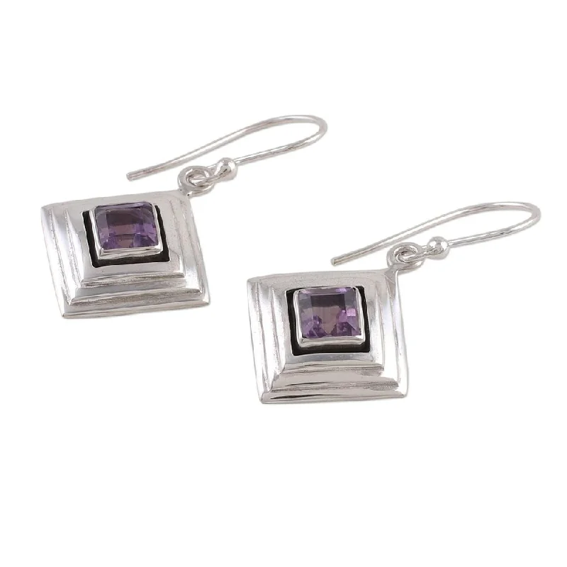 Handmade Amethyst Dangle Earrings, 'Feminine Purple' (India) - Silver - 1.4*0.8