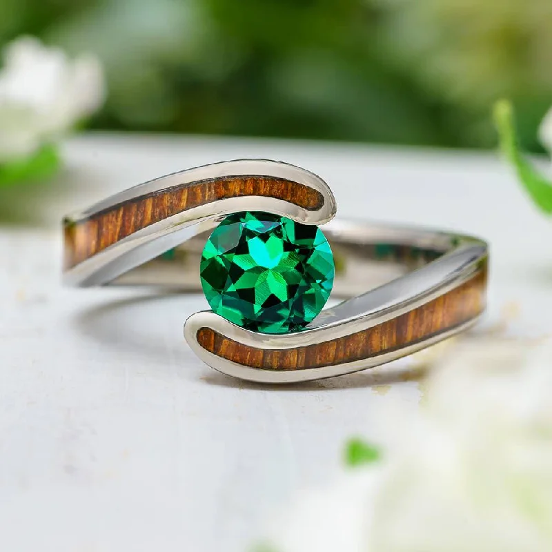 Emerald Engagement Ring With Wood Inlay