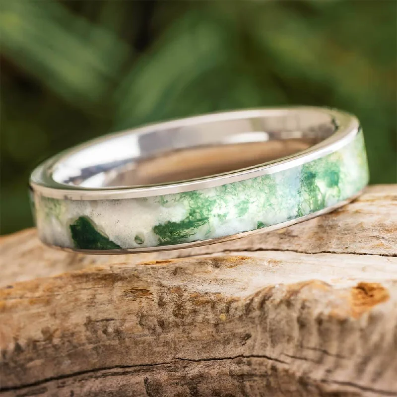 Moss Agate Wedding Band in Titanium