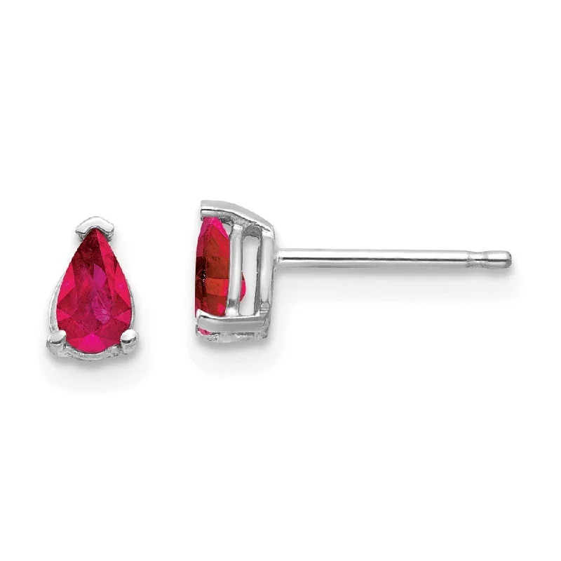 14k White Gold Ruby Stud Earrings (L-6 mm, W-3 mm)