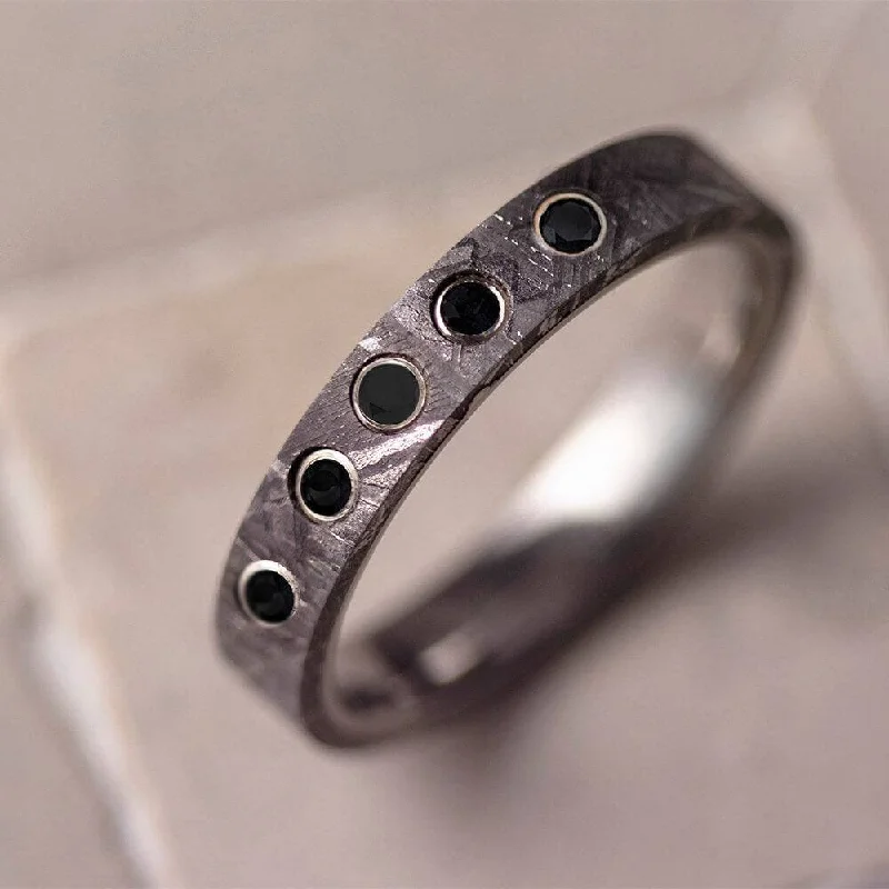 Meteorite & Black Diamond Wedding Band