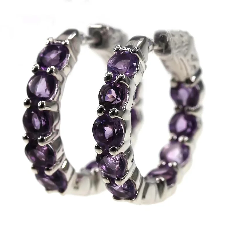 925 Sterling Silver African Amethyst hoop Earrings