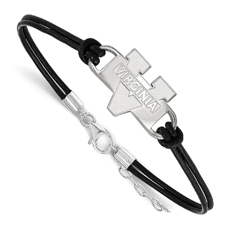 Sterling Silver Univ. of Virginia Sm Leather Bracelet, 7 Inch