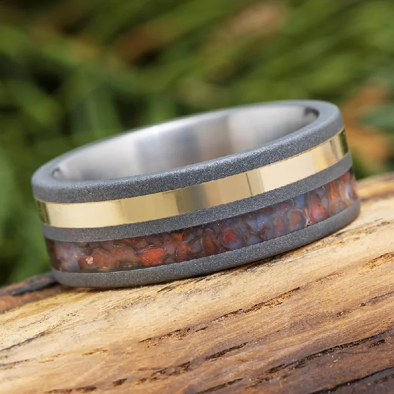 Dinosaur Bone Men's Wedding Band With Gold Stripe