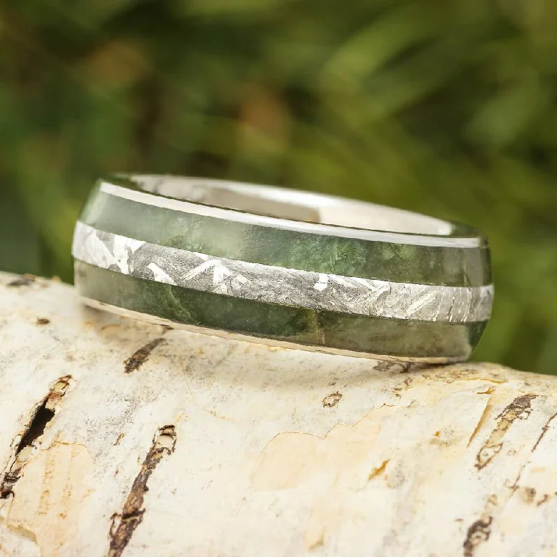 Green Jade and Meteorite Wedding Band