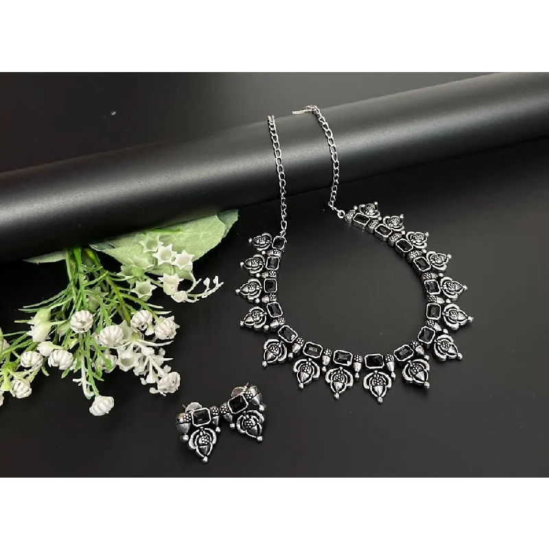 Akruti Collection Oxidised Plated Pota Stone Necklace Set