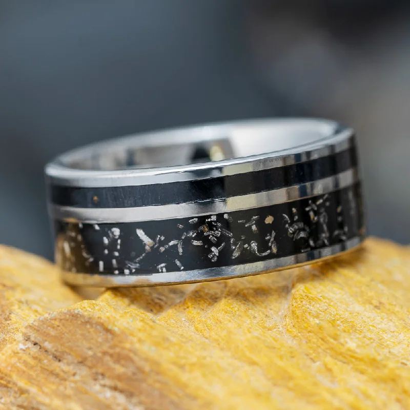 Tungsten Men's Ring with Stardust™ and Wood