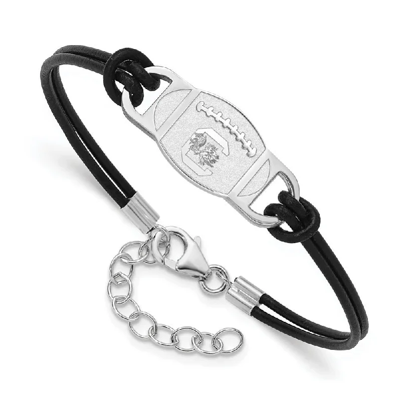 Sterling Silver Rhodium Plated South Carolina Leather Bracelet, 8.5 In