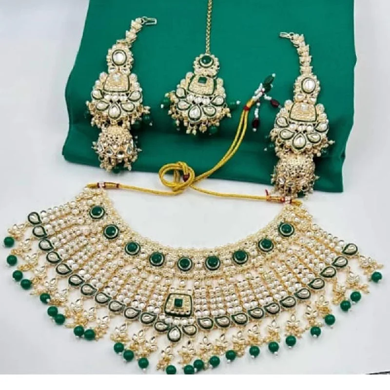 Neetu Art Gold Plated Kundan Stone And Beads Semi Bridal Necklace Set