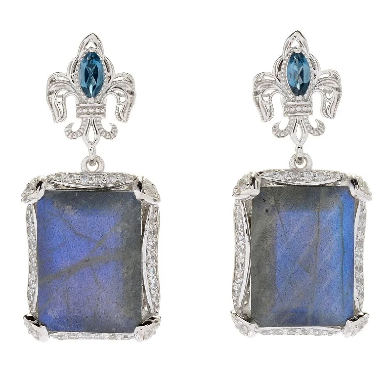 Dallas Prince Sterling Silver 1.5" 18 x 13mm Labradorite & Multi Gem Earrings. Collection: Classic Dallas