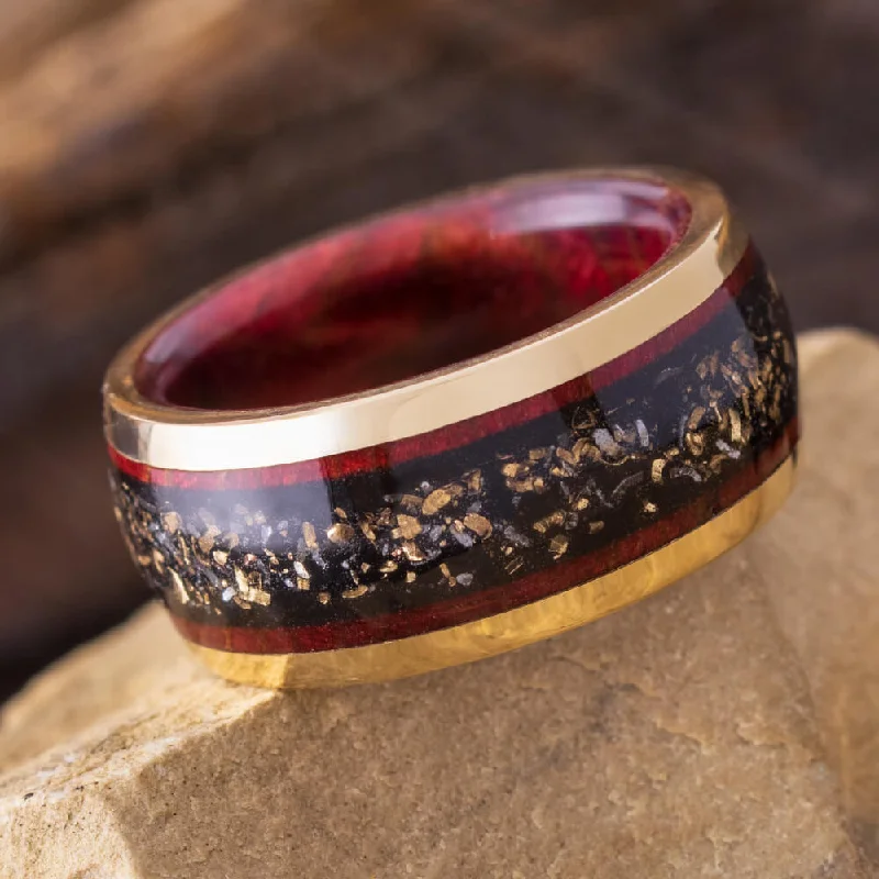 Black Stardust Ring with Ruby Redwood in Gold