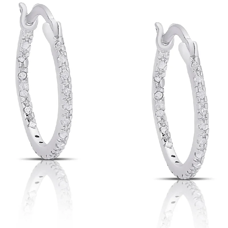 Finesque Sterling Silver 1/4ct TDW Diamond Hoop Earrings (I-J, I2-I3) - White