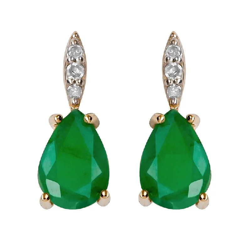 Viducci 10k Yellow Gold Genuine Pear-Shape Emerald and Diamond Drop Earrings