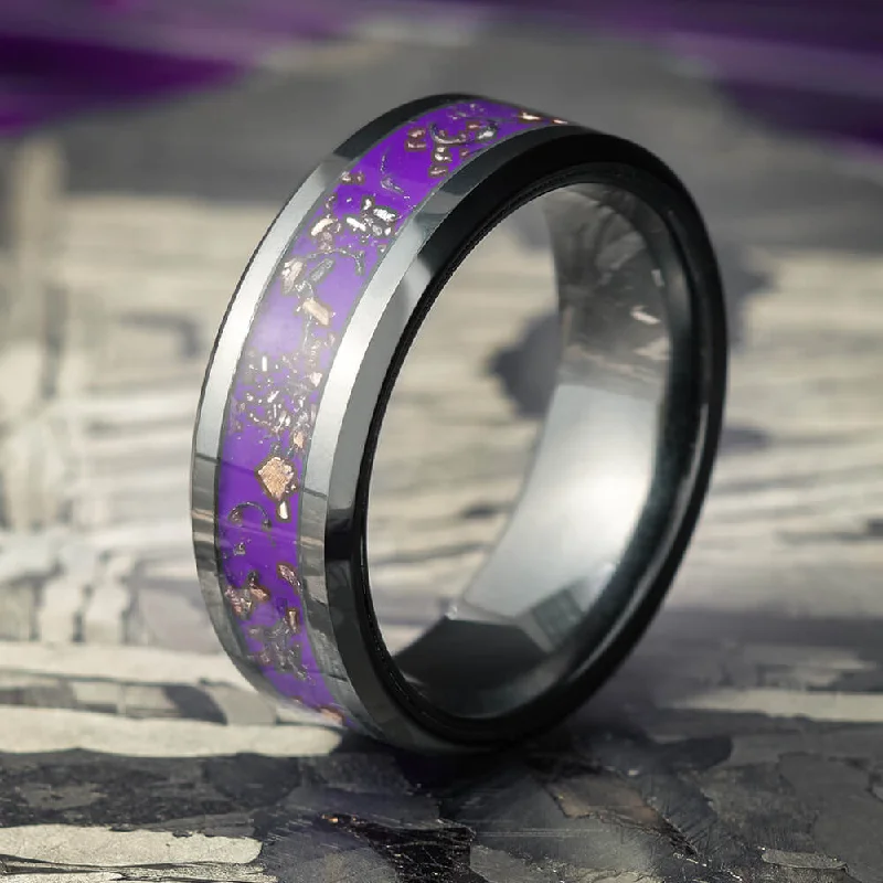 Purple & Black Men's Wedding Band, Stardust Ring