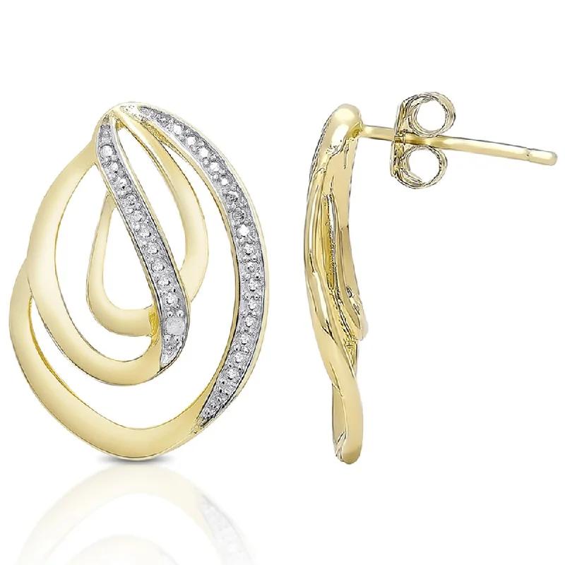 Finesque Gold over Silver Diamond Accent Swirl Earrings