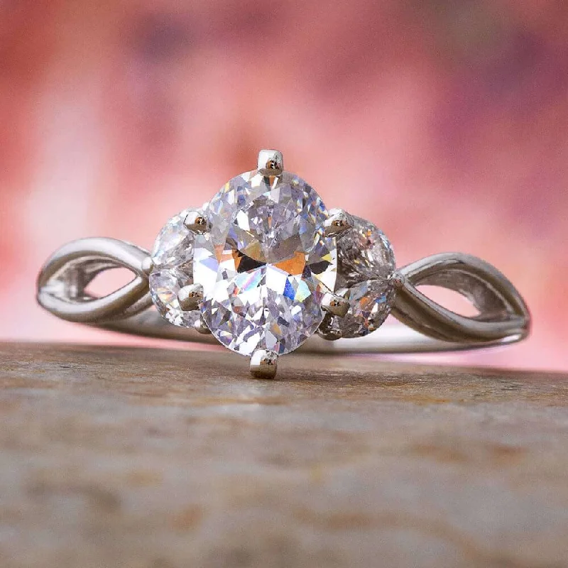 Moissanite Engagement Ring with Diamond Leaf Accents on Band