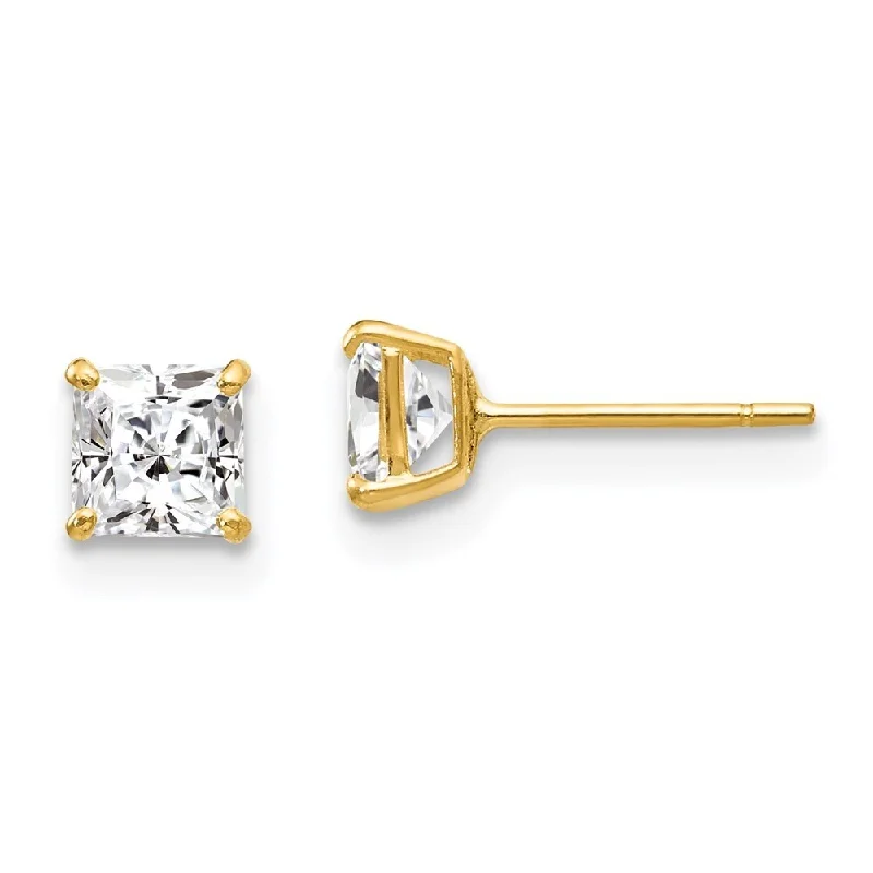 14k Yellow Gold Cubic Zirconia Stud Earrings (L-4 mm, W-4 mm)