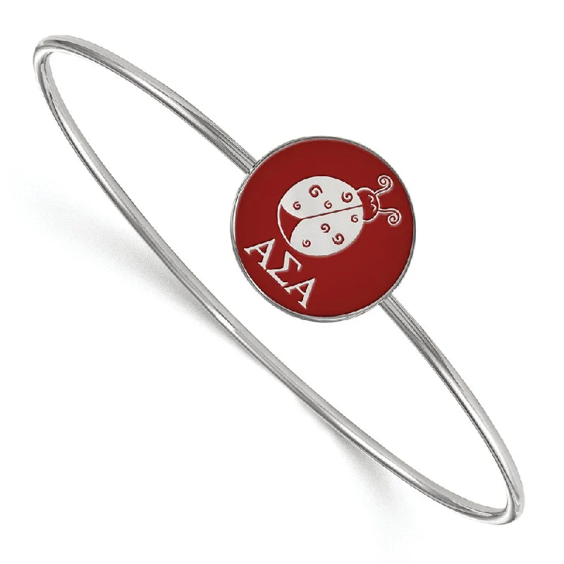 Sterling Silver Alpha Sigma Alpha Red Enamel Ladybug Bangle - 8 in.