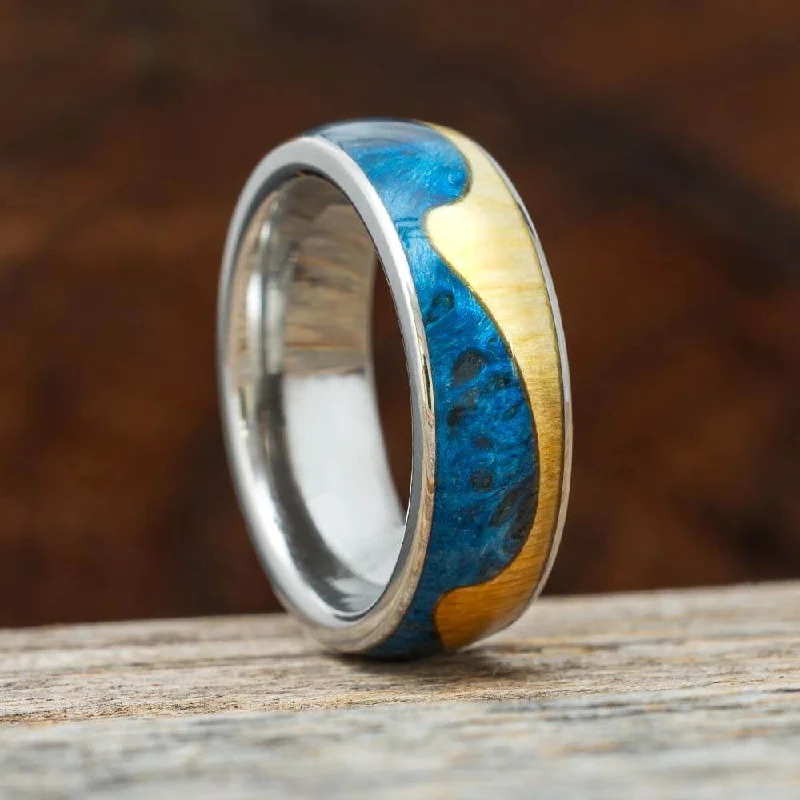 Wavy Wood Wedding Band, Double Wood Inlay Ring