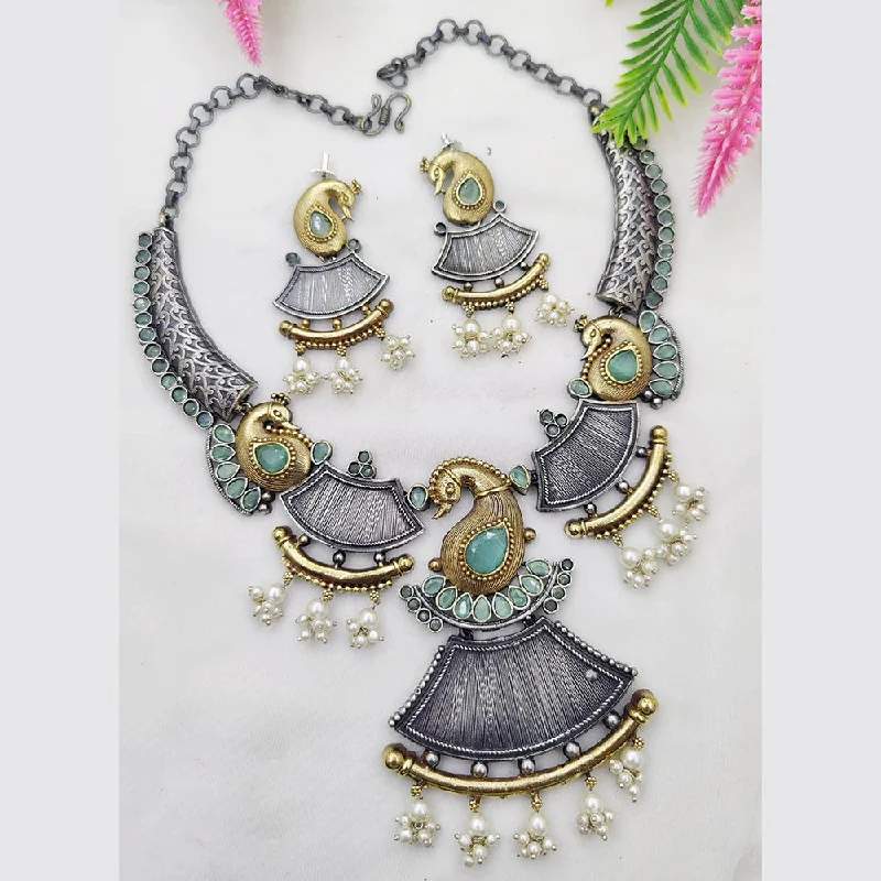 Fancyla 2Tone Plated Pota Stone Necklace Set