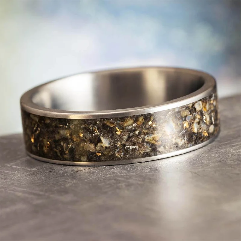 Dinosaur Bone Stardust™ Meteorite Wedding Band