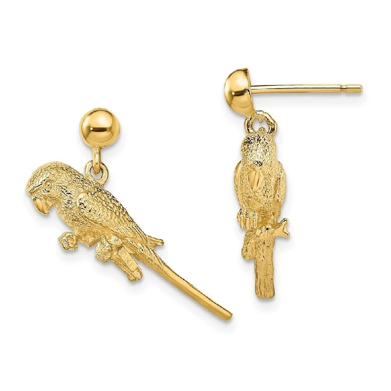 Diamond2Deal 14K Yellow Gold 3-D Parrot Dangle Earrings (L-13.5 mm, W-24.45 mm)