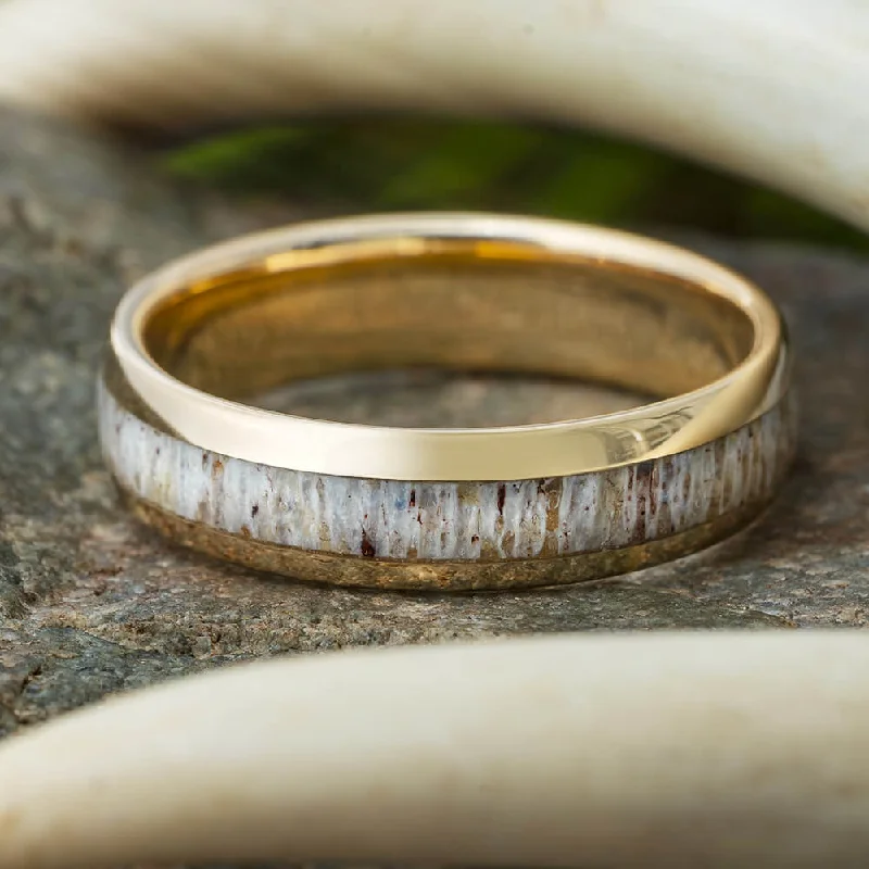 Deer Antler Men's Wedding Band In Polished Gold