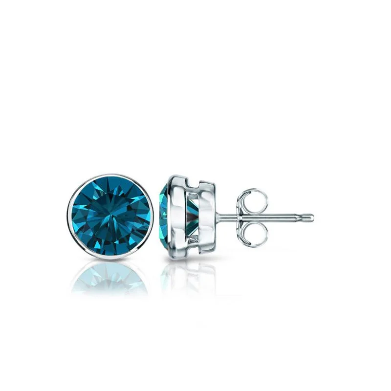 Auriya 14k Gold 3/4ctw Blue Diamond Stud Earrings Bezel-set (I1-I2)