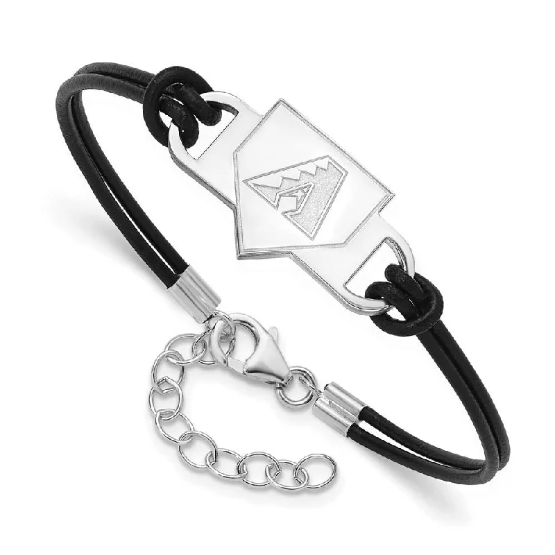 Sterling Silver MLB AZ Diamondbacks Homeplate Leather Bracelet, 7 Inch