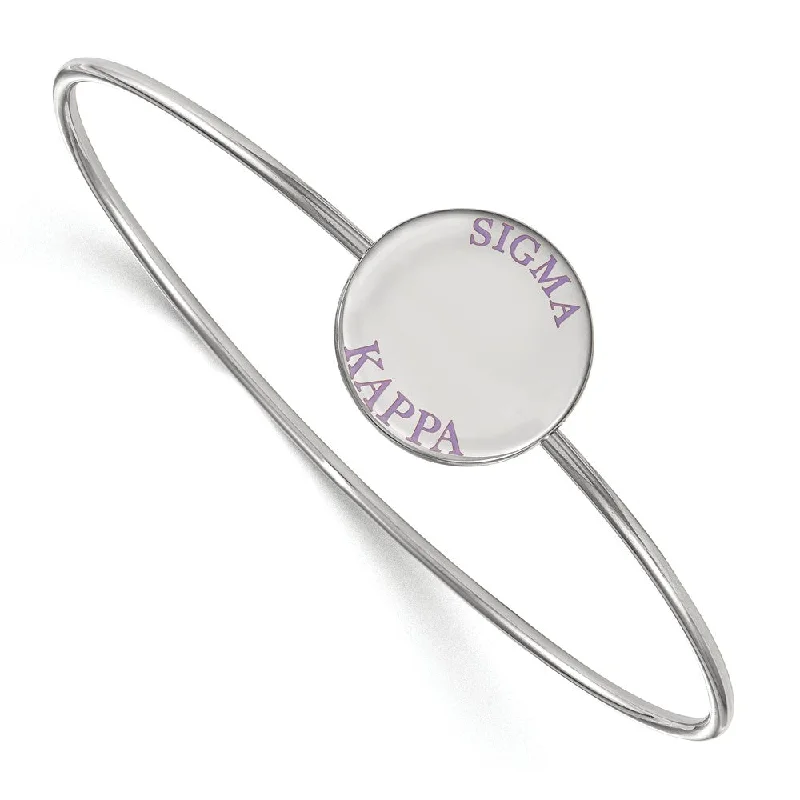 Sterling Silver Sigma Kappa Enamel Purple Letters Bangle - 6 in.