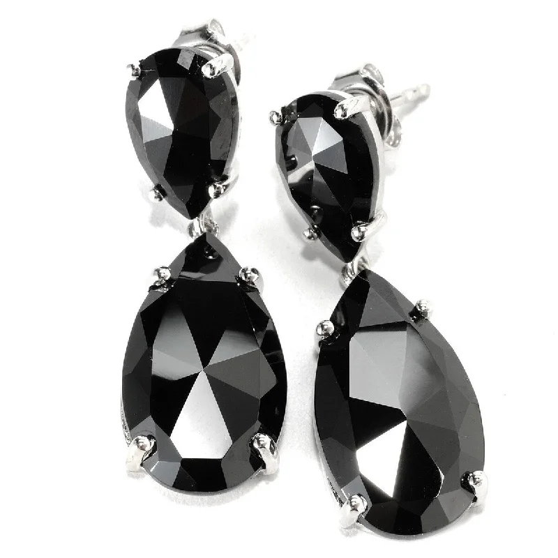 Sterling Silver 925 Black Spinel Dangle Earrings