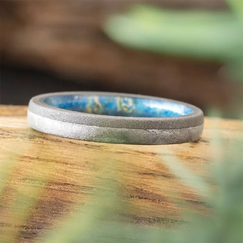 Meteorite and Blue Wood Wedding Band for Women