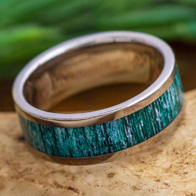 Men's Titanium Ring with Green Antler Inlay