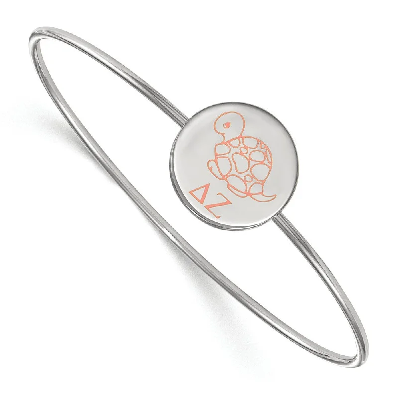 Sterling Silver Delta Zeta Pink Enamel Turtle Bangle - 6 in.