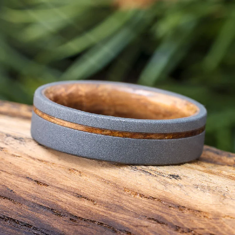 Whiskey Barrel Wedding Band with Sandblasted Titanium