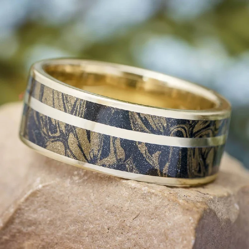 Black & Gold Mokume Gane Men's Wedding Band