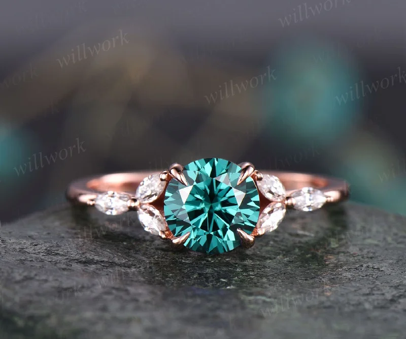 Round 1ct green moissanite engagement ring colorful moissanite ring for women vintage rose gold ring unique art deco best engagement ring