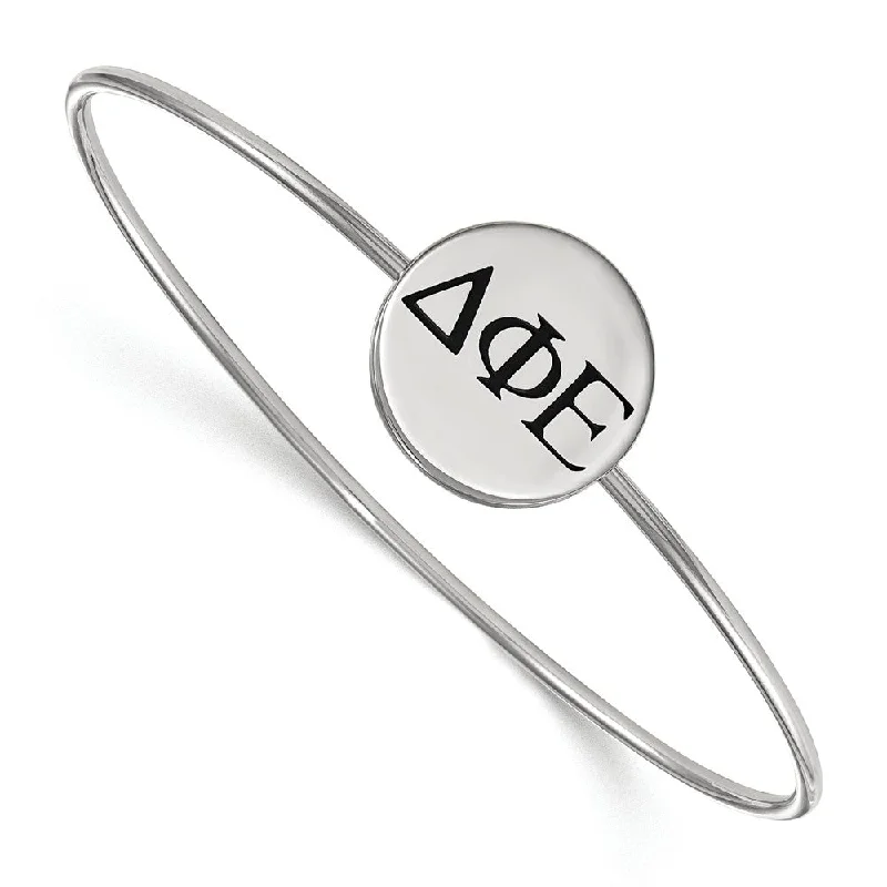 Sterling Silver Delta Phi Epsilon Enamel Black Greek Bangle - 8 in.