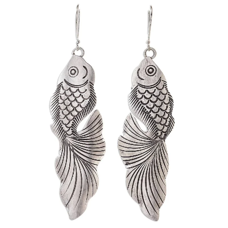 NOVICA Goldfish Bliss, Sterling silver dangle earrings - 3.3*0.8