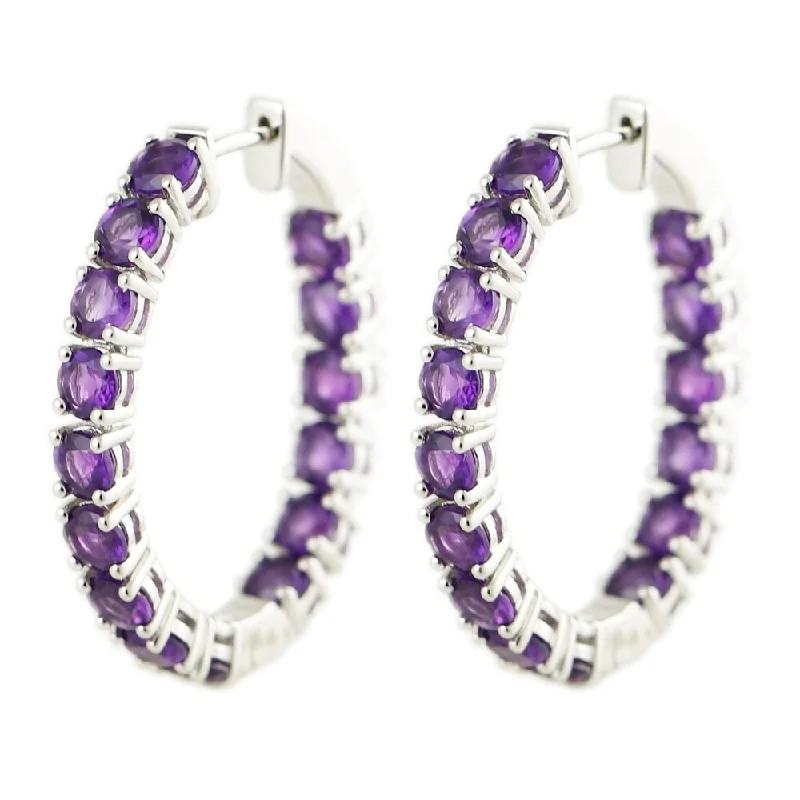 Sterling Silver Hoop Amethyst Earrings