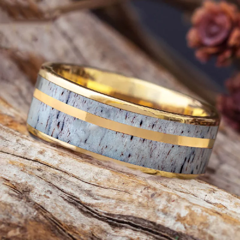 Solid Gold Deer Antler Men's Wedding Band