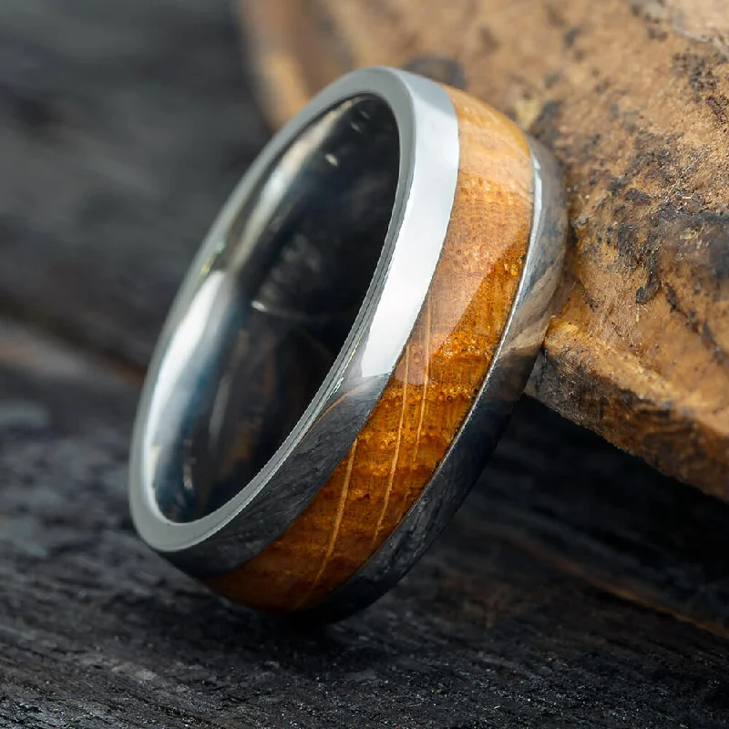 Whiskey Barrel Oak Wood Wedding Band, Titanium Ring