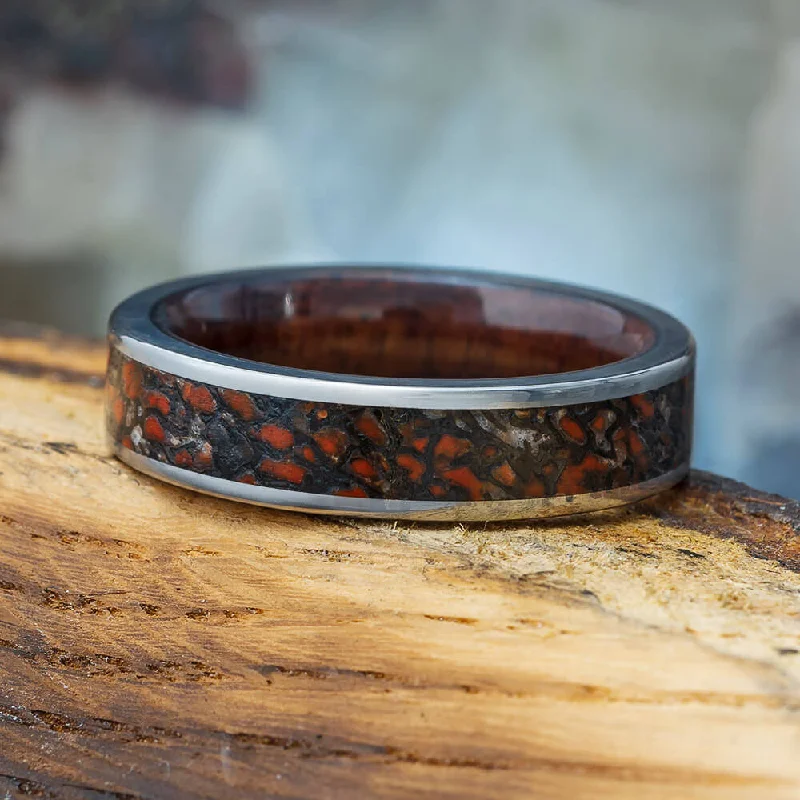 Dinosaur Bone Men's Wedding Band with Wood Inside