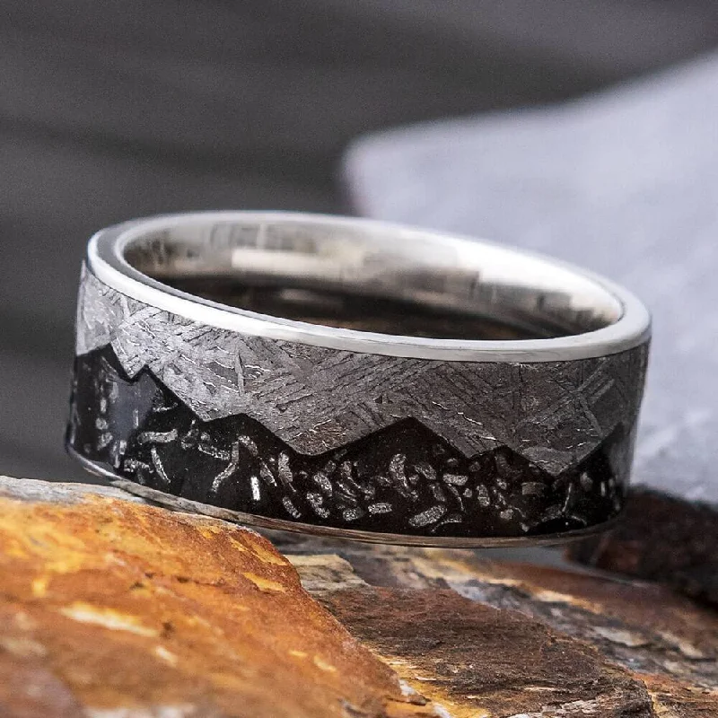 Black Stardust™ Wedding Band with Meteorite Mountain Design