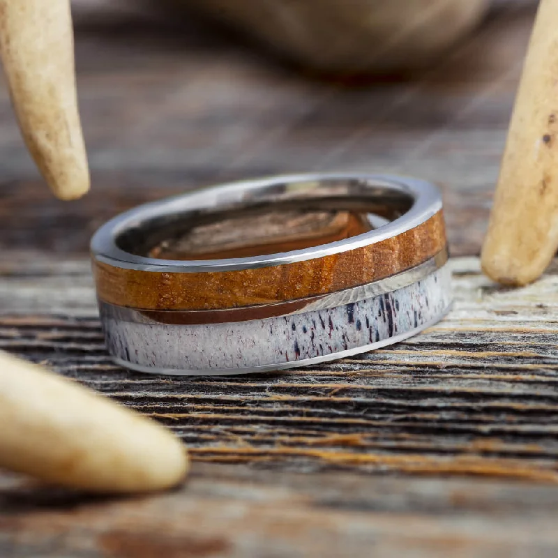 Whiskey Barrel Oak & Deer Antler Ring