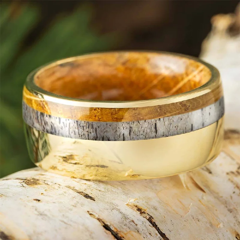 Men's Whiskey Barrel Wedding Band with Antler