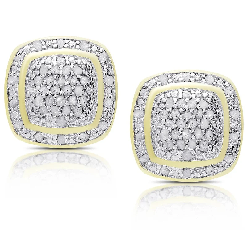 Finesque Gold or Rose Gold Over Sterling Silver 1/2ct TDW Diamond Square Stud Earrings