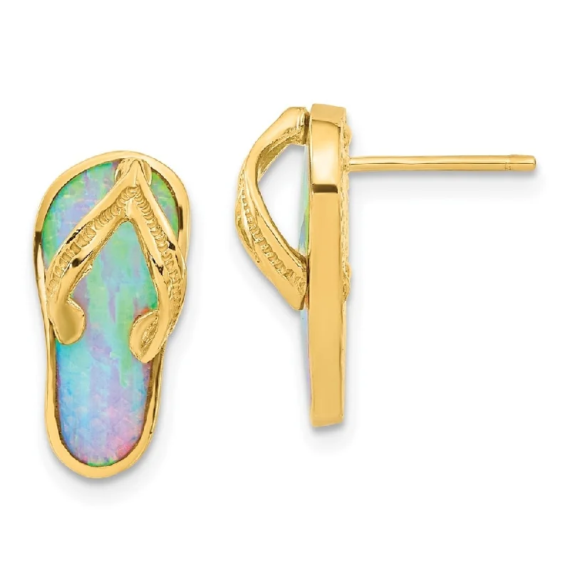 14k Yellow Gold Created White Gemstone Flip Flop Earrings (L-16 mm, W-8 mm)