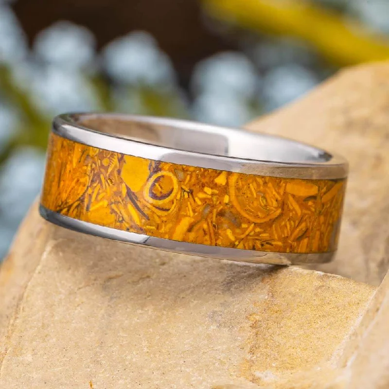 Coquina Jasper Wedding Band in Polished Titanium