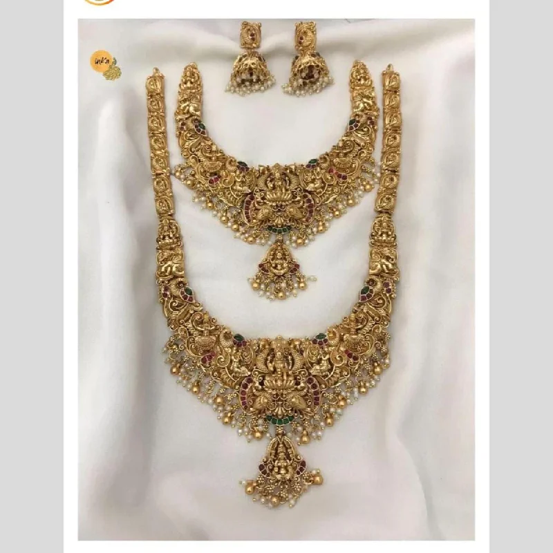 Manisha Jewellery Gold Plated Pota Stone Temple Double Necklace Set